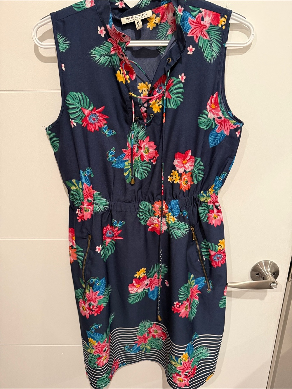Speed Control Navy Floral Lace-Up Sundress
